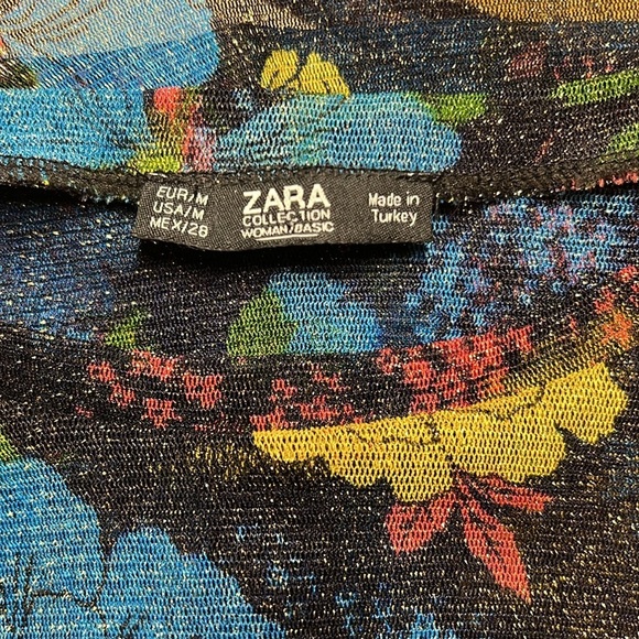 Zara Women Collection Mesh Flower Long Sleeve Sparkly Mesh Top Size Medium - Picture 6 of 8